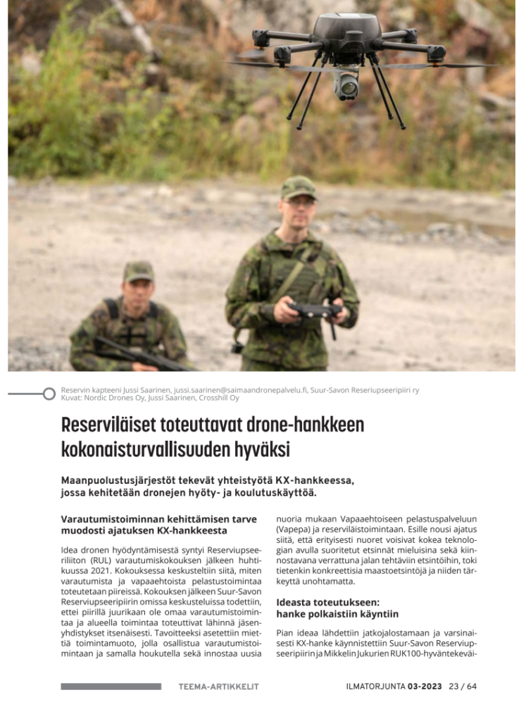 "Reserviläiset toteuttavat dronehankkeen kokonaisturvallisuuden hyväksi"